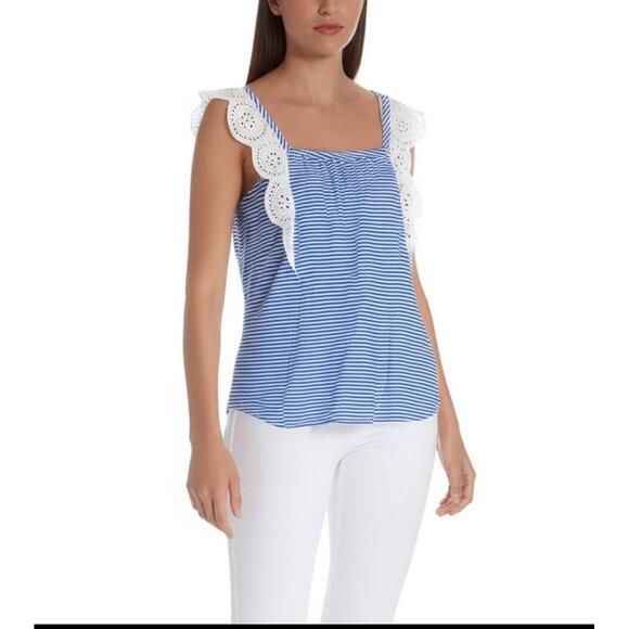 Vineyard Vines Tops - Vineyard Vines Top Womens Small Blue Sleeveless Striped Broderie Anglaise Size S